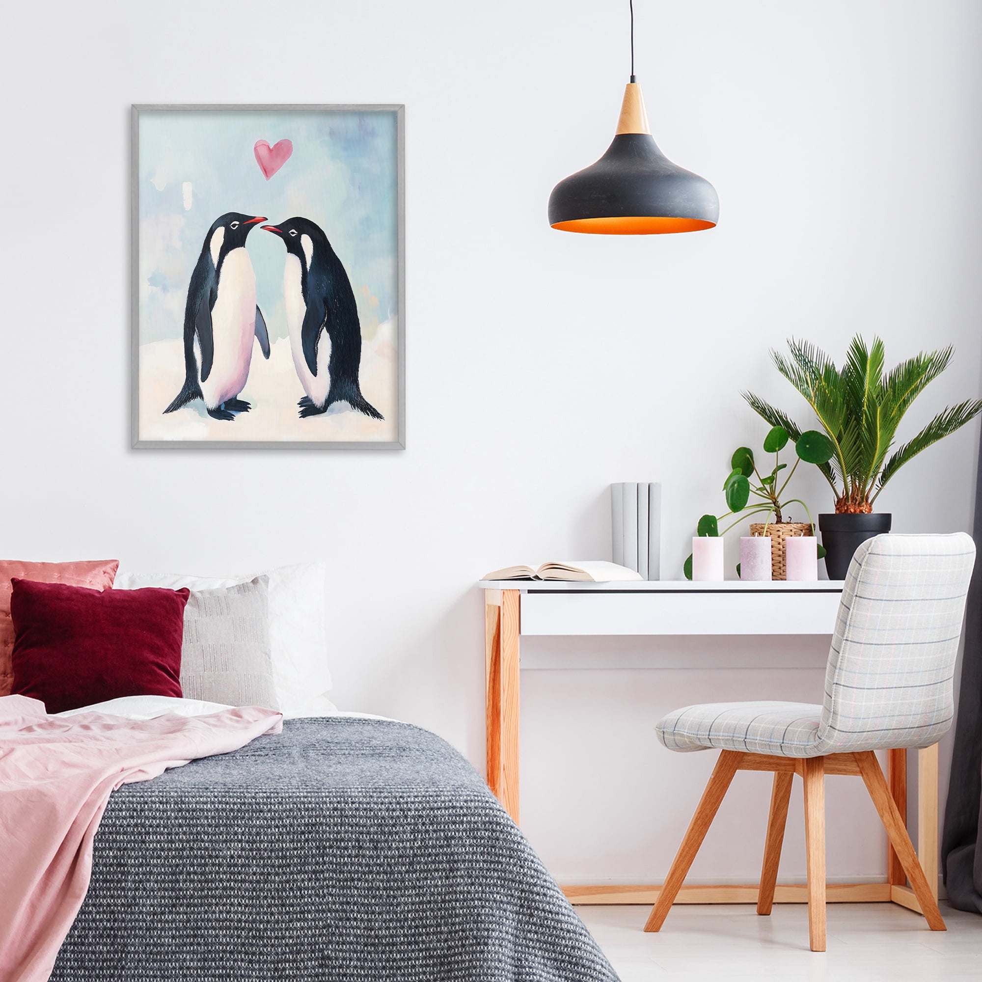 Stupell Industries Penguin Love with Heart Gray Framed Giclee Art, design by The Prints Vibe