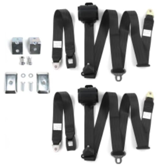 Chevy Truck S10 1981-1993 Standard 3 Point Black Retractable Bucket Seat Belt Kit with Bracketry - 2 Belts