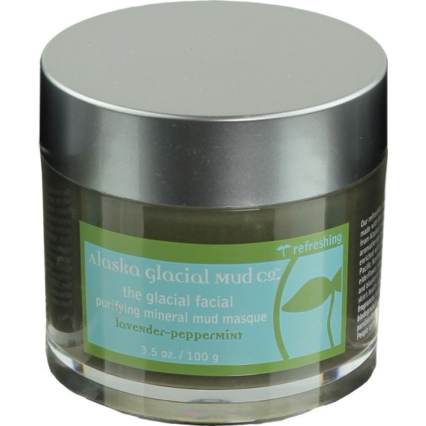 Máscara de barro antienvejecimiento purificante facial Alaska Glacial con arcilla glacial rica en minerales puros para todo tipo de piel, lavanda y menta, 3,5 oz