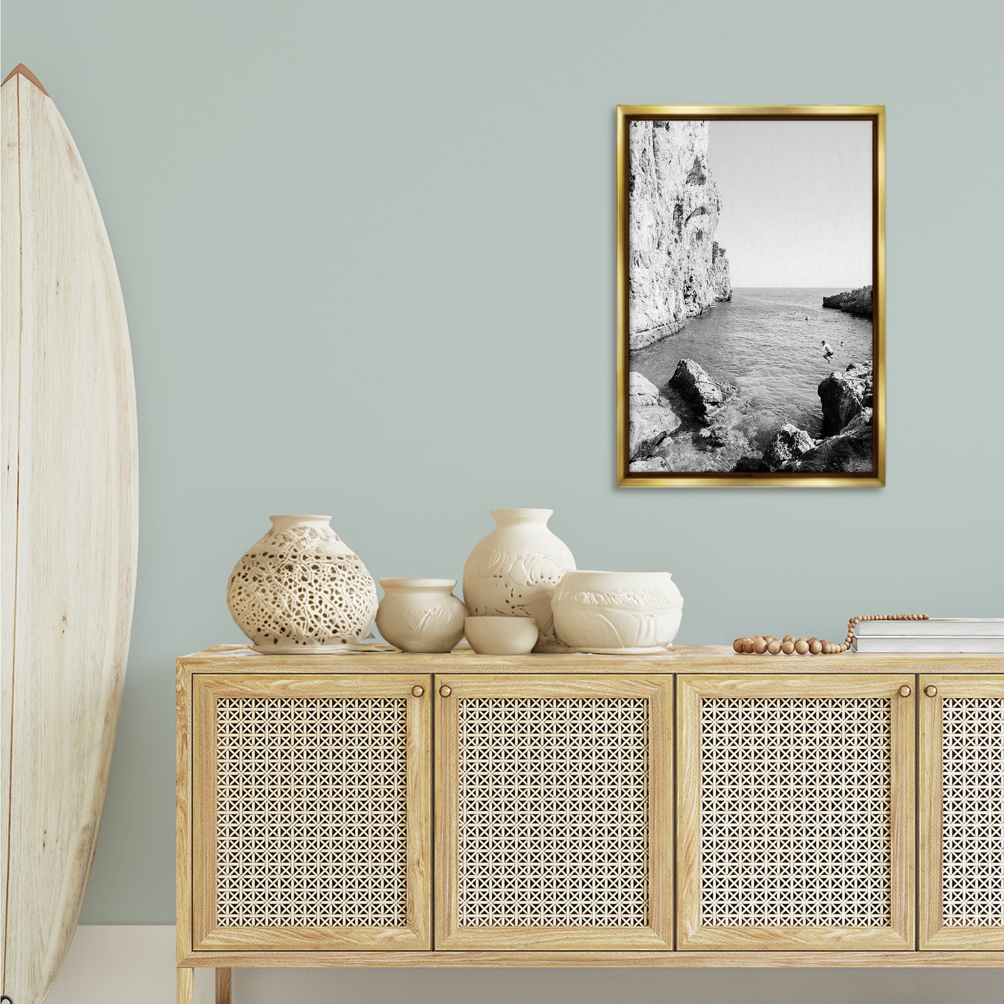 Stupell Industries The Dive Cove Coastal Photography Gold Floater Framed Canvas Art Print Wall Art, 21 x 31