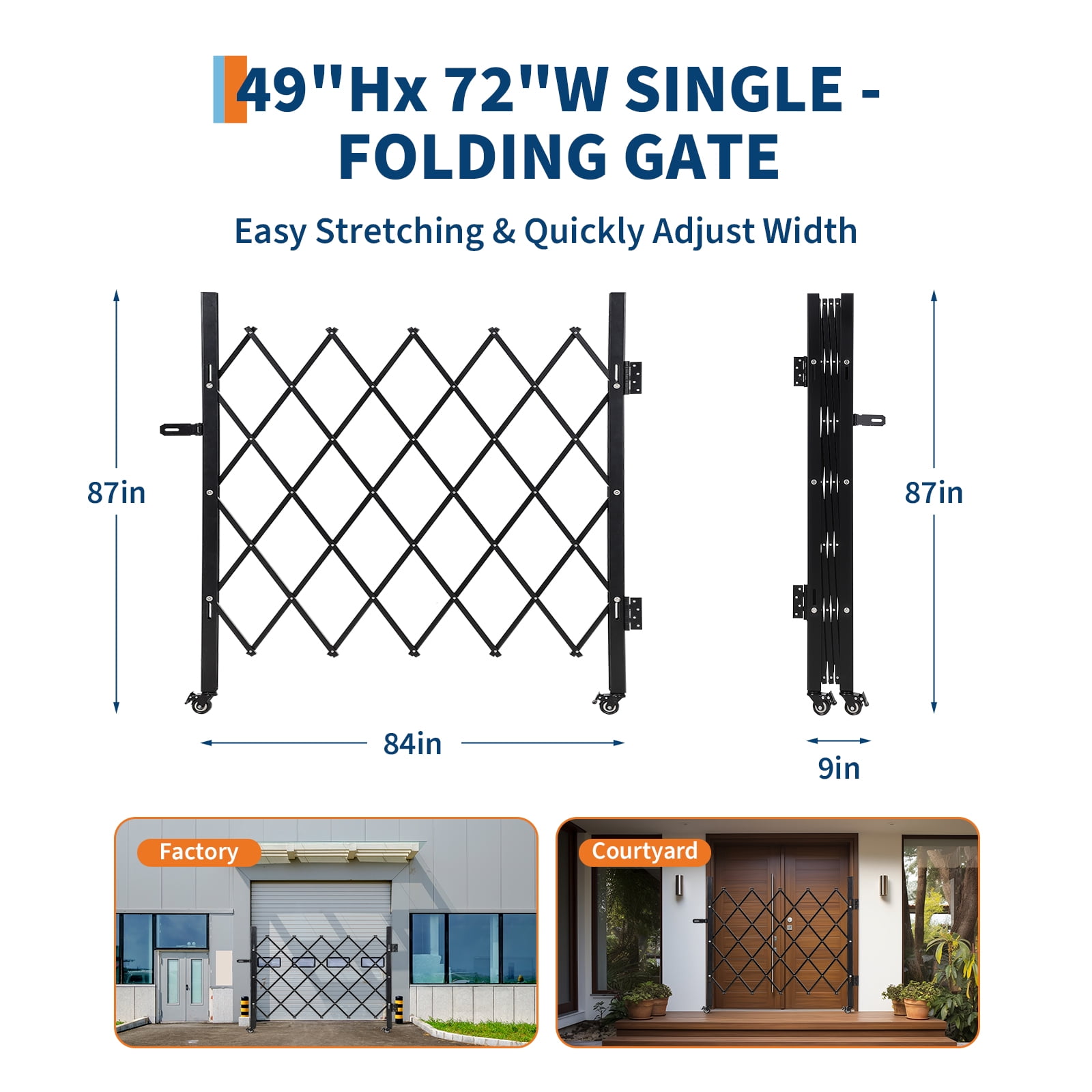 TEQIN Industrial Expandable Metal Barricade, 6FT/7FT/8FT/11FT, Mobile Safety Barrier Gate, Retractable Traffic Fence,Easily Assembled Safety Barrier with Casters, Flexible Mobile Gate