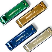 YOKSAS 4PCS Harmonicas C Key 10 Hole with Case Polishing Cloth for Beginners Kids