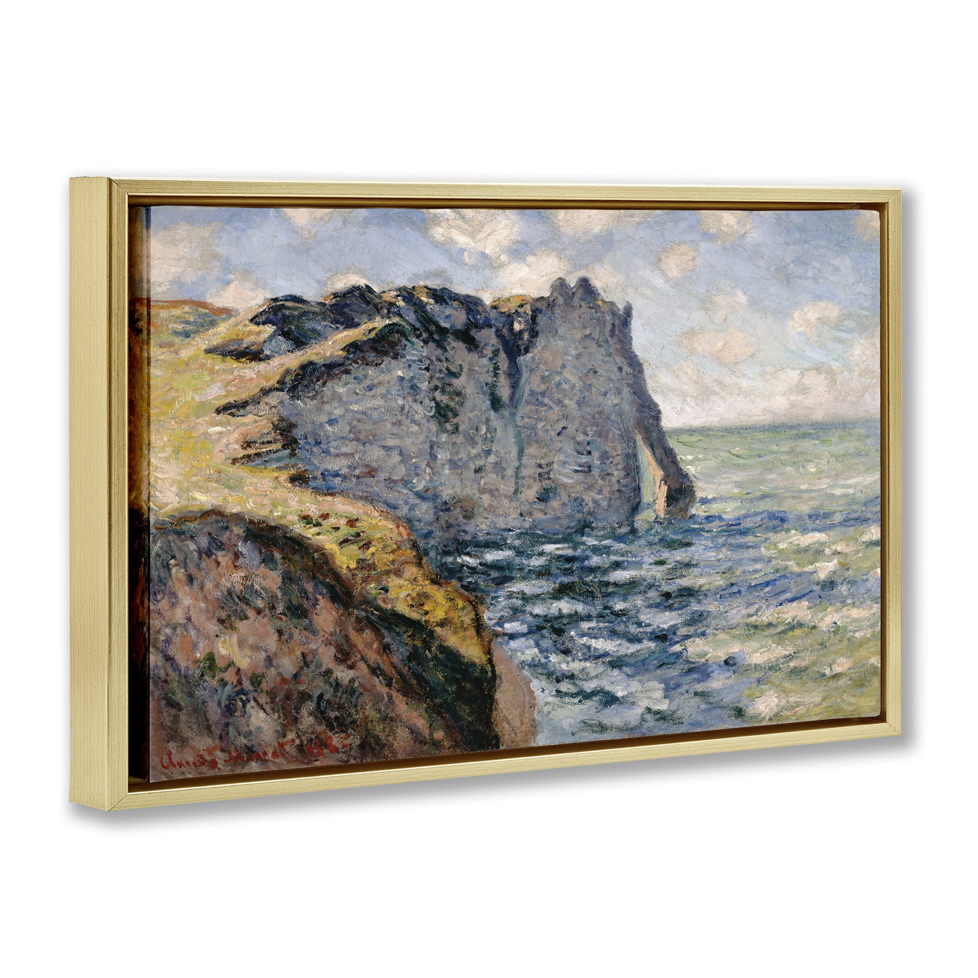 Stupell Industries Classic Monet Cliff Of Aval Landscape & Nature Painting Gold Floater Framed Canvas Art Print Wall Art, 31 x 21