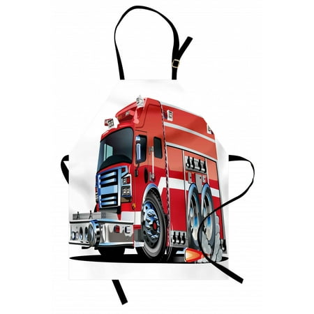 

Cars Apron Big Fire Truck with Emergency Equipments Universal Safety Rescue Team Engine Cartoon Unisex Kitchen Bib Apron with Adjustable Neck for Cooking Baking Gardening Red Silver by Ambesonne