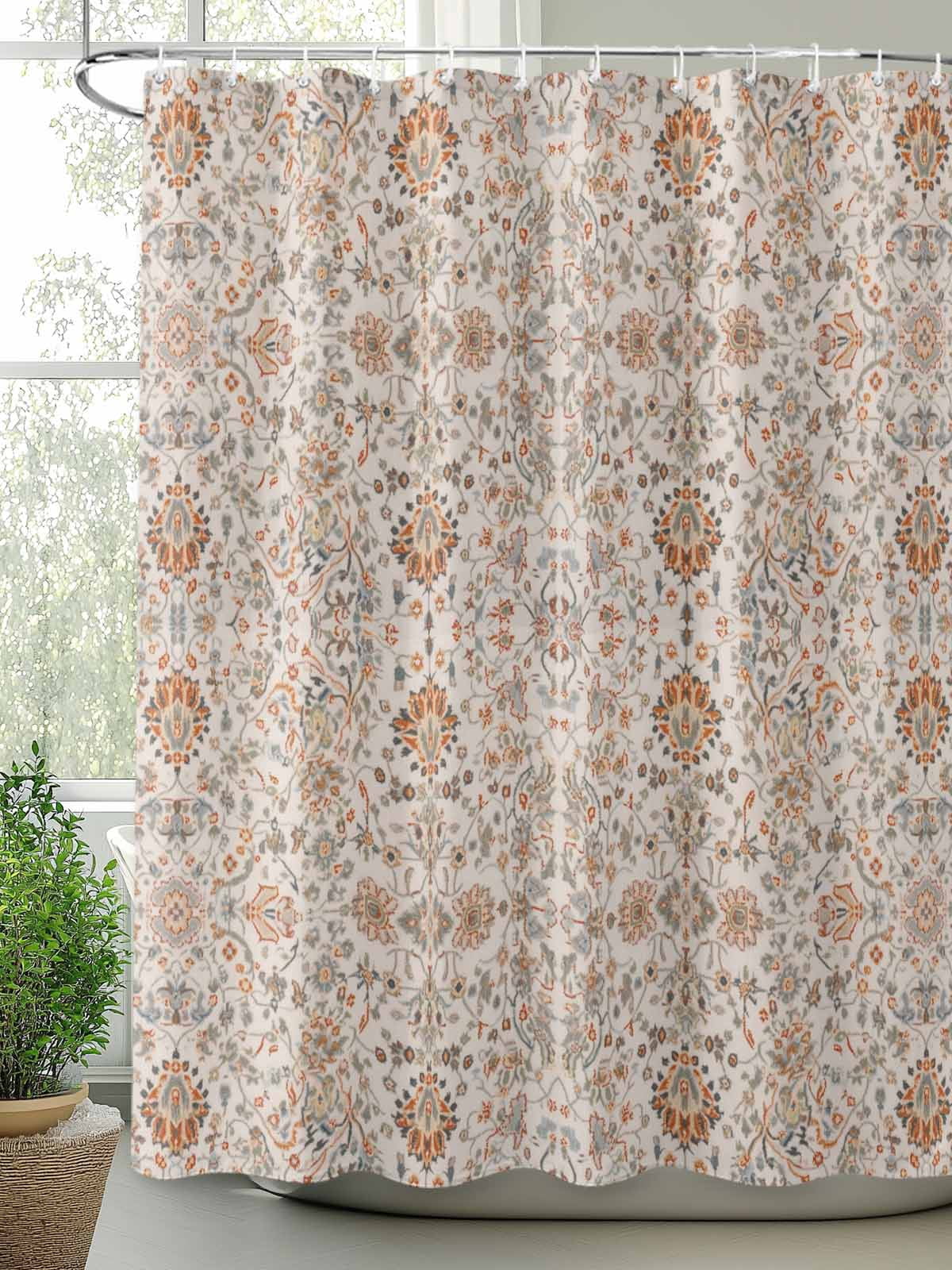 Boho Vintage Shower Curtain, Tribal Style Flowers Waterproof Shower Curtain Set with 12 Hooks Lightweight Washable Fabric Shower Curtains for Bathroom 72x84 Inches