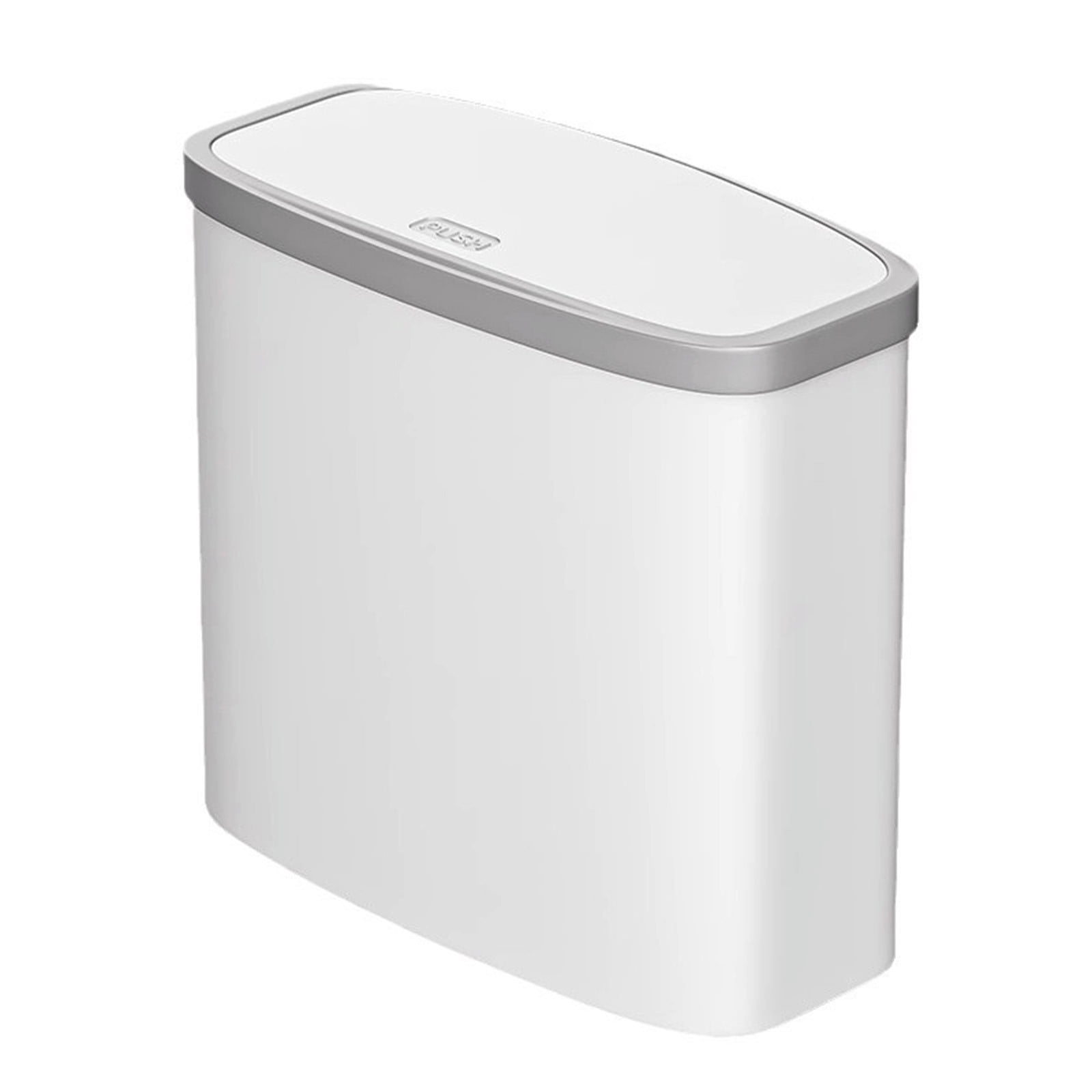 Kuroiy Bathroom Trash Can with Press-Popup Lid | White Plastic Wastebasket | Odor-Locking Close Seal | Reinforced Thickened Barrel | Inner Bag Ring | 27.5x27.5x14cm | 1 Bin