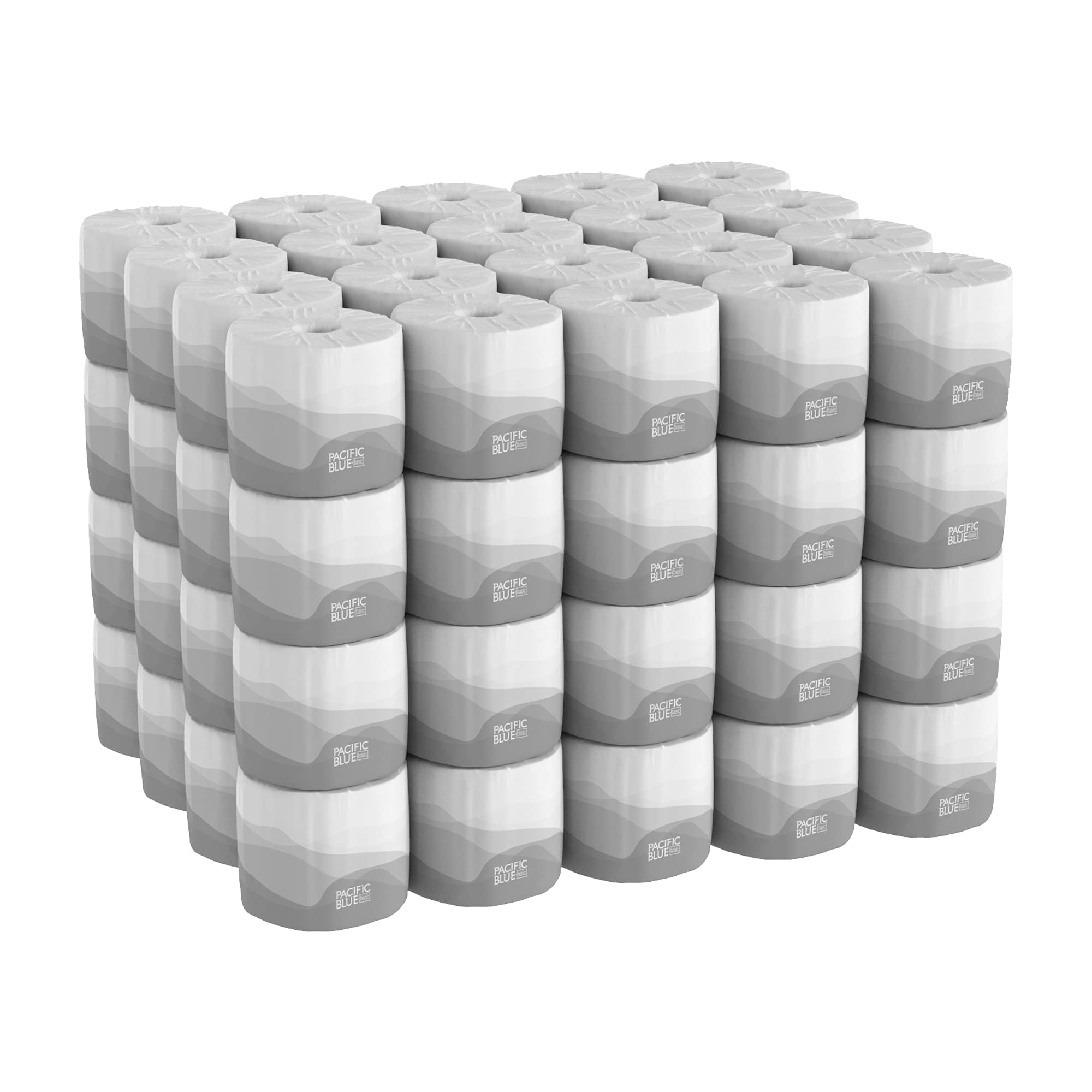 Pacific Blue Basic 1-Ply Septic Safe Bath Tissue, 80 Rolls, 550 Sheets Each, Rapid Dispersing Embossed Toilet Paper, White