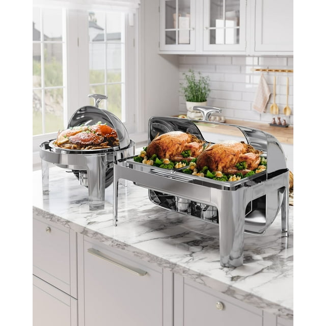 Kojooin Ensemble de Buffet à Réchaud 9QT, Serveur de Buffet en Acier Inoxydable avec Couvercle Visible et Accessoires