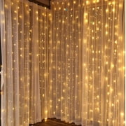 TORCHSTAR 9.8ft x 9.8ft LED Curtain Lights, Starry Christmas String Light, Icicle light, Fairy Light, Curtain light, Decorative Lighting for Room, Garden, Wedding, Christmas, Party, Warm White