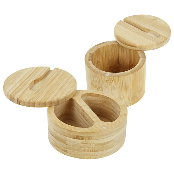 2Pcs Salt Cellar with Swivel Lid Wood Salt and Spice Box Elegant Salt Keeper with Compartments Portable Salt Holder Container Salt Spice Holder for Seasonings Salts