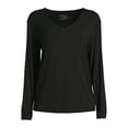 thumbnail image 5 of Time and Tru Women's Washed V-Neck T-Shirt with Long Sleeves, Sizes XS-XXXL, 5 of 5