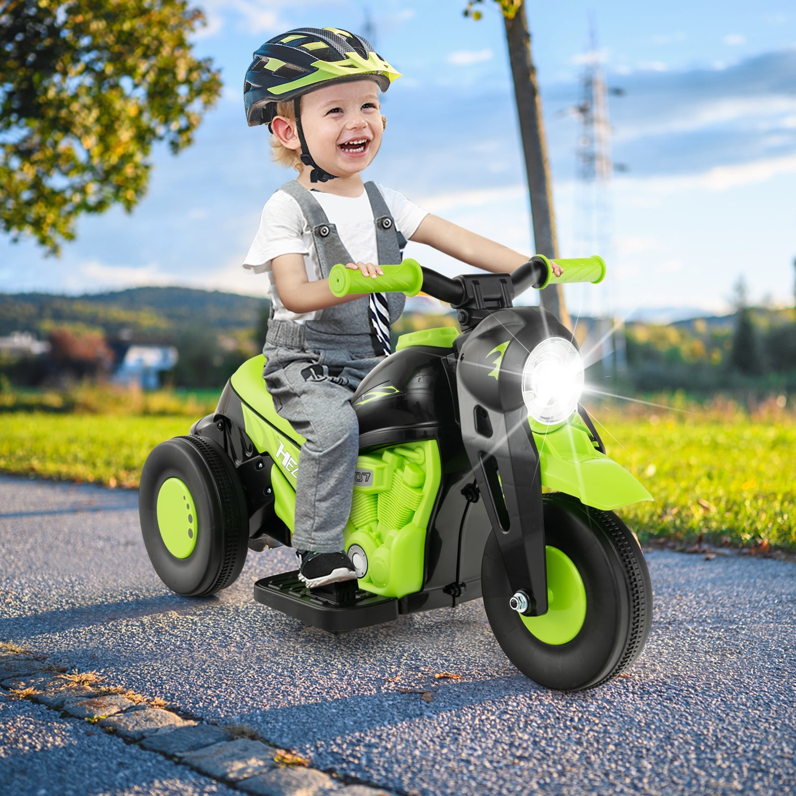 Costway 6V Kids Bubble Car Electric Ride on Motorcycle with Music Button & LED Headlight Green