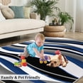 thumbnail image 5 of Blue Grey White Rugs For Living Room, Stripes Wave Rugs For Bedroom, Ultra Soft Non-Slip Short Pile Carpet For Kids Room Under Kitchen Table Office Bedside, 5 of 7
