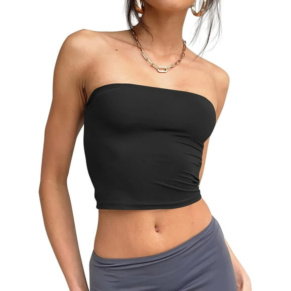 Womens Tube Tops Strapless Crop Tops Basic Backless Sleeveless Bandeau Going Out Cute Summer Outfits