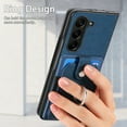 thumbnail image 3 of Compatible with Samsung Galaxy Z Fold 6, Classic Card Slots 360 Rotating Finger Ring Kickstand PU Leather + TPU Frame Magnetic Closure Back Case Cover for Samsung Galaxy Z Fold 6, Blue, 3 of 7