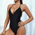 thumbnail image 2 of Women 1-Piece Swimsuit Deep V-Neck Bathing Suit High Cut Open Back Swimsuits Adjustable Beach Swimwear,Size:L, 2 of 5