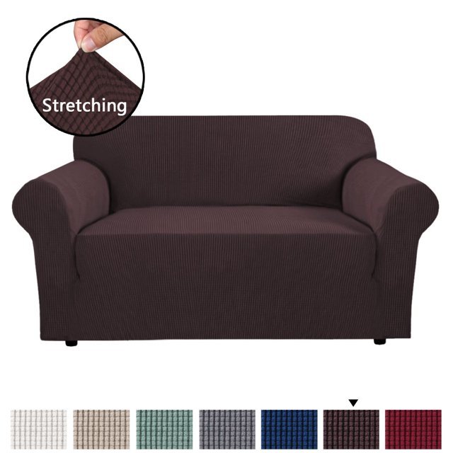 H.VERSAILTEX 1-Piece Jacquard Spandex Loveseat Stretch Slipcover, Brown