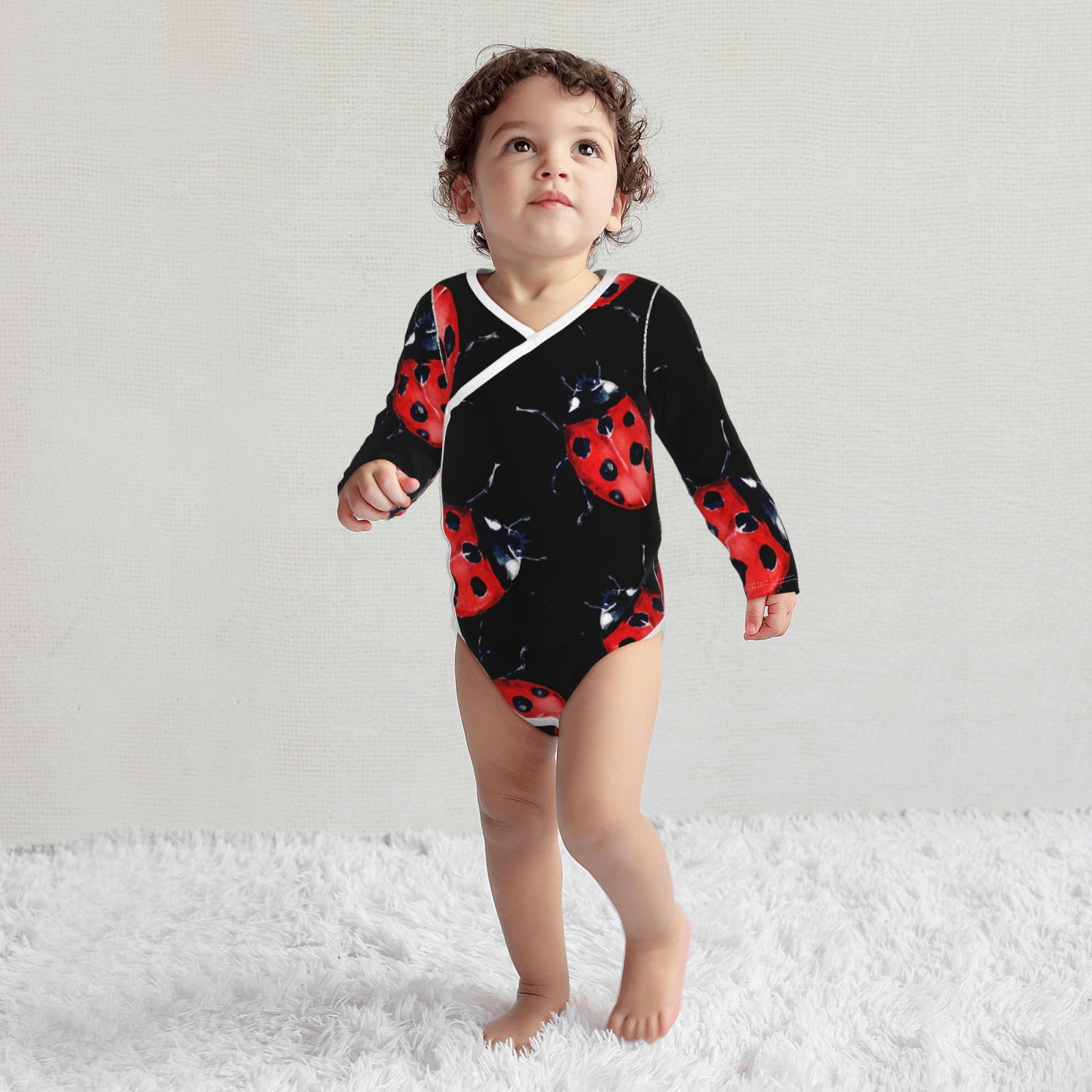 Xecao Beautiful Red Ladybug Print Baby unisex-baby Cotton Long-sleeve Bodysuits-18 Months