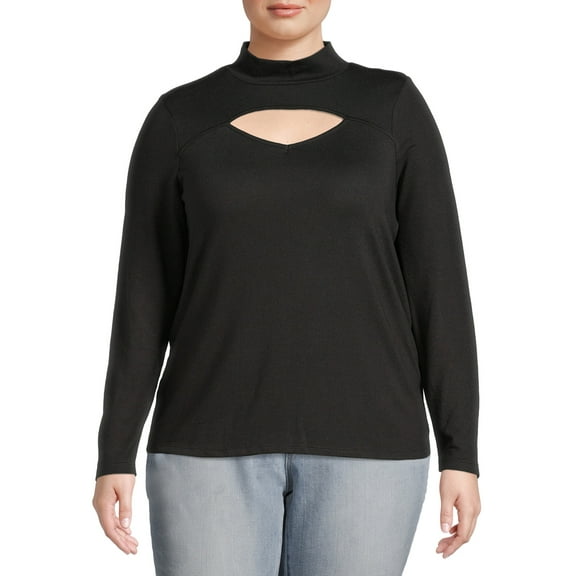 Como Blu Women's Plus Mock Neck Cutout Top