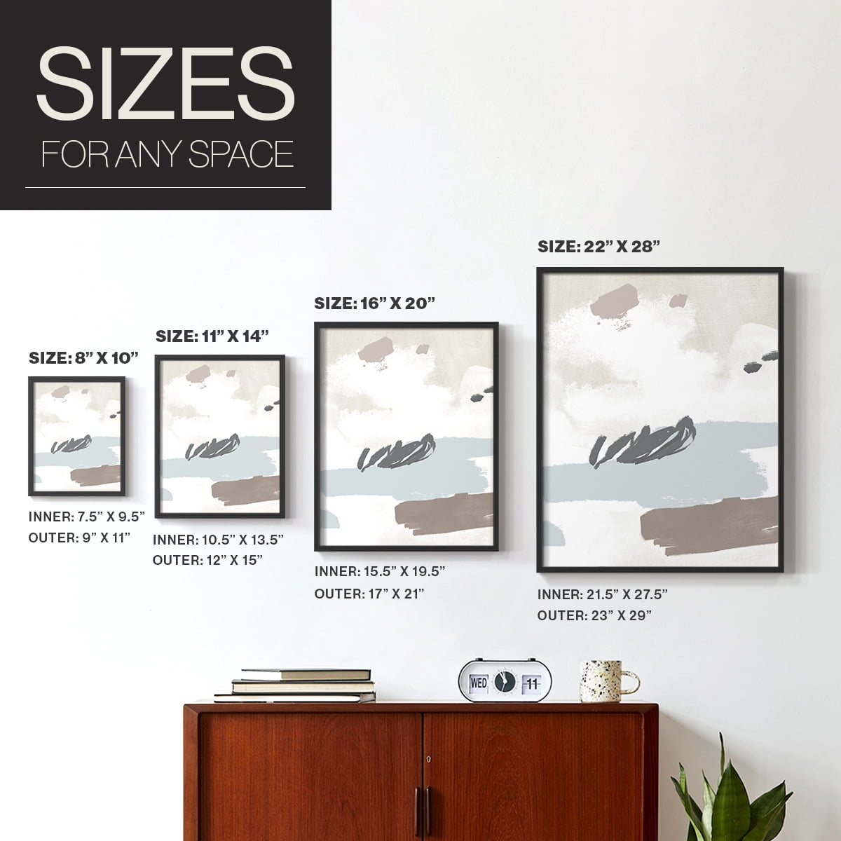 Neutral Wash II Framed Print in Black Solid Wood Framed Print No Nail Hanging