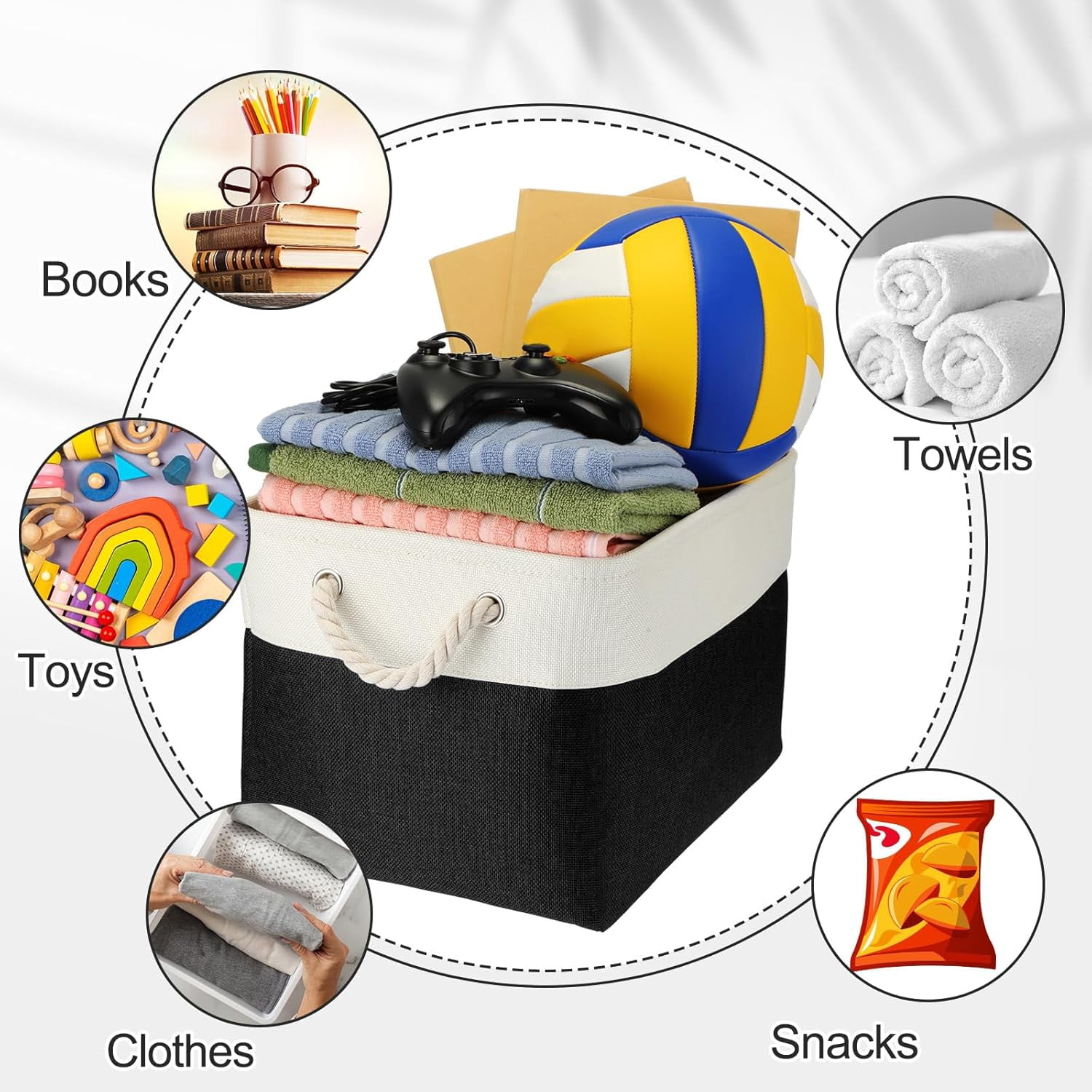 8 Pack Collapsible Storage Bins Fabric Storage Bins Polyester Fabric Storage Baskets with Handles Linen Closet Organizer for Shelf Home Closet Towels Toys (Black Gray, 15 x 11 x 9.5 in)