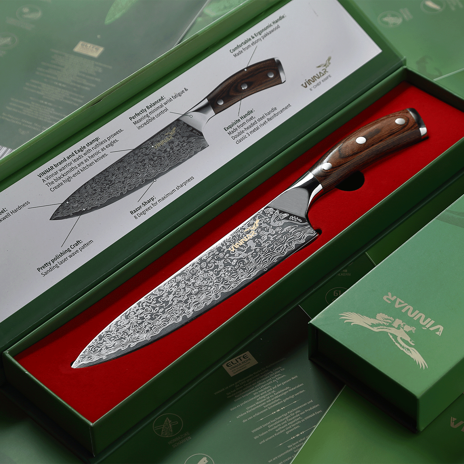 Chef Knife ,Professional Kitchen Knives 8 inch Japanese Stainless Steel Meat Cleaver Colored Solid Wood Handle