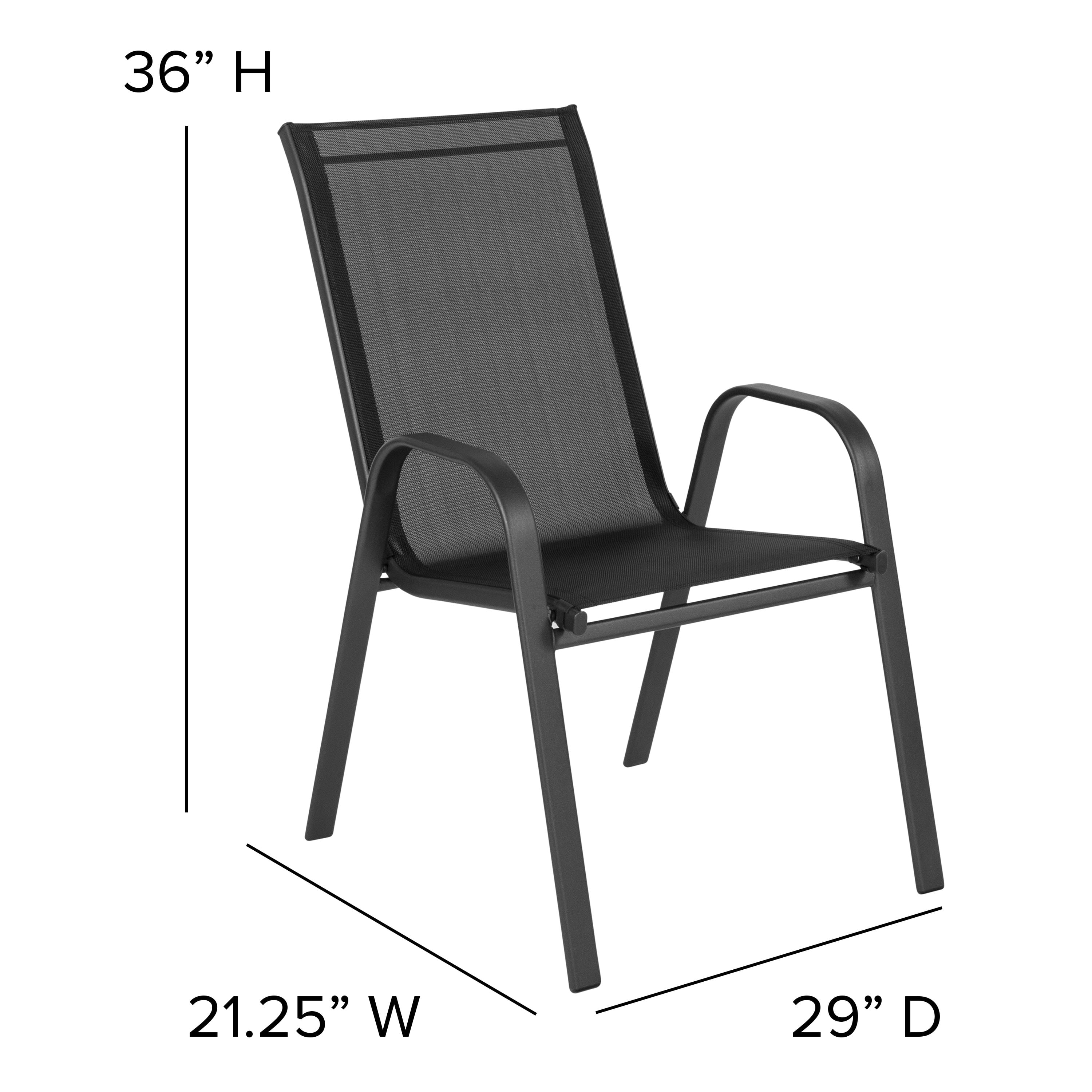 Merrick Lane Set of 4 Metal Stacking Patio Chairs with Black Flex Comfort Material