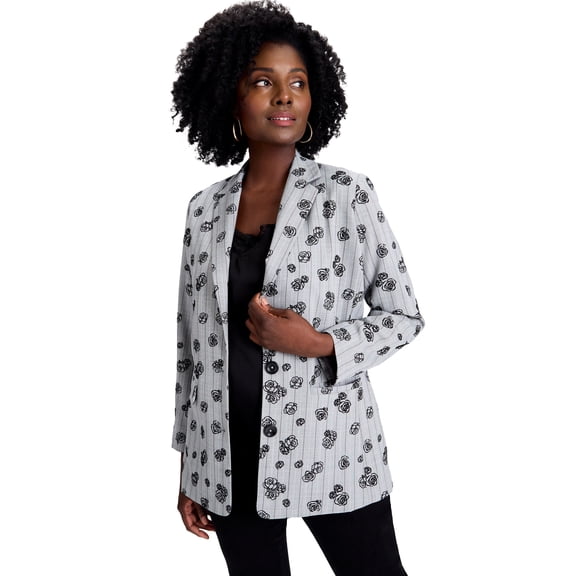 Jessica London Women's Plus Size Flocked Floral Blazer