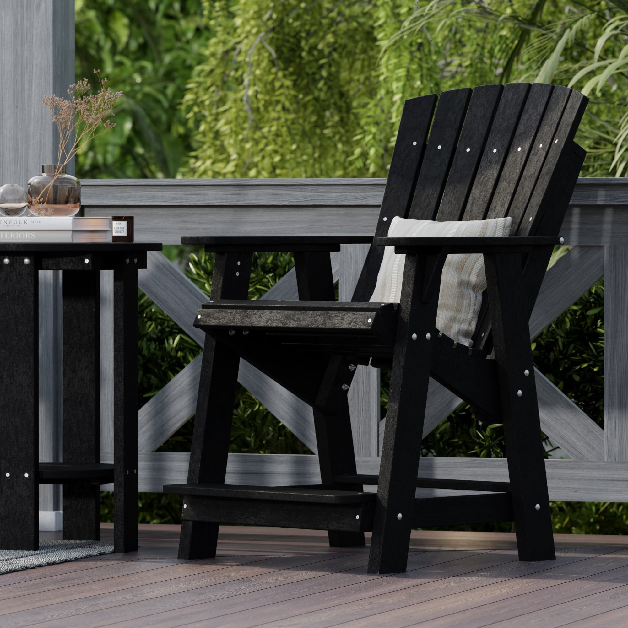 Wildridge Heritage High Adirondack Chair, Black - All-Weather Recycled Plastic Furniture for Patio, Deck, Lawn
