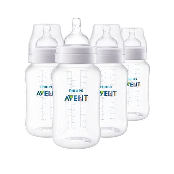 Philips AVENT Anti-Colic Baby Bottles, 11oz, 4pk, Clear, SCY 11oz 4 Pack Clear