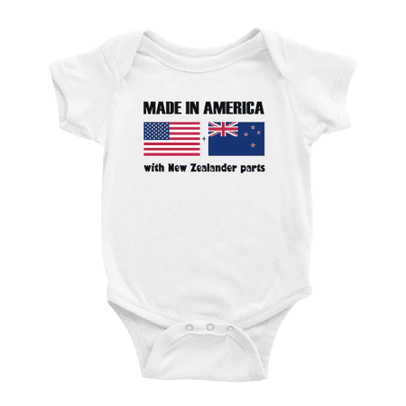

Made In America With New Zealander Parts Funny Infant Boys Girl Baby Bodysuit