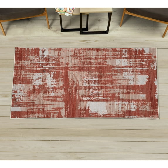 Modern Decorative Rug, Grunge Style Abstract Weathered Shapes Pixel Striped Stains Design, Quality Carpet for Bedroom Dorm and Living Room, 6 Sizes, Pale Rust, by Ambesonne