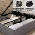 thumbnail image 4 of Upholstered Bed Frame with Palm-Shape Headboard, 750N Hydraulic Lift Storage Bed with Soft Velvet Fabric, 14 Wooden Slats, 8.26" Under-Bed Storage Space, Noise-Free Design, Gray, Full, 4 of 7