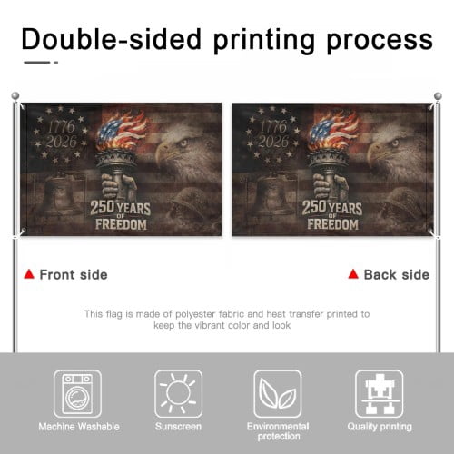 USA 250th Anniversary Flag Double-Sided 6x4 Ft American Independence 1776–2026 Celebration Flag 250 Years Birthday Patriotic Banner for Indoor Outdoor Decor