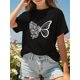 thumbnail image 1 of Girls' Casual Crew Neck Short Sleeve Polyester Knit Top, Loose Fit, with White Butterfly Alphabet Print, for Outdoor Leisure, College Style, Spring, Summer, and Autumn, 1 of 8