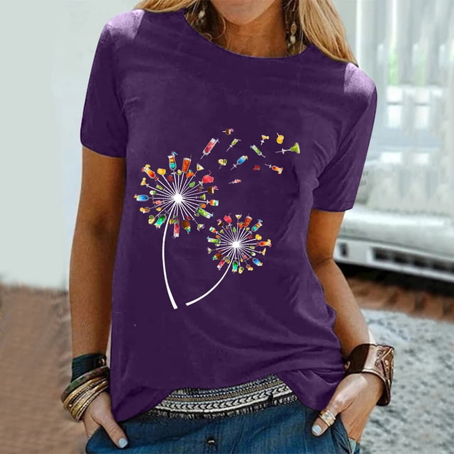 DPTALR T-Shirt Décontracté à Manches Courtes Imprimé Lettres Col Rond Ample pour Femmes