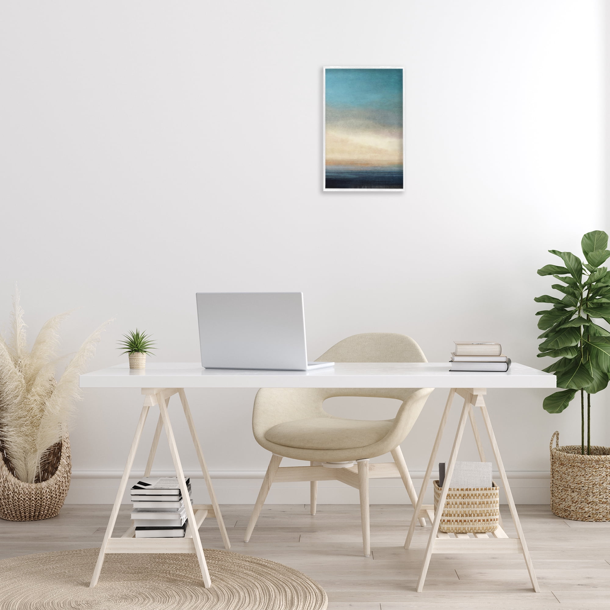 Stupell Industries Deep Blue Ocean Abstract Coastal Painting White Framed Art Print Wall Art, 12 x 18