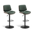 thumbnail image 3 of EOP Modern Upholstered Barstools Set of 2, Adjustable Height Counter Stools with Bentwood, Faux Leather Swivel Bar Stools with Metal Frame, Green, 3 of 7
