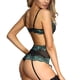 thumbnail image 2 of Conjunto de lencería sexy para mujer con ligueros Sujetador Panty Ropa interior floral, Verde, S Vogacara XX000139-03, 2 of 7