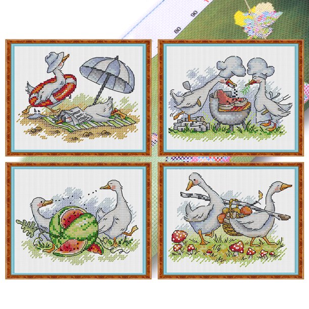 Hilo Algodón Ecológico Wdftyju Bordado Parcial Punto Cruz Gansos 14CT 17x15cm