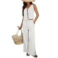 thumbnail image 3 of Conjunto de 2 Piezas para Mujer, Chaleco con Cuello en V y Cintura con Lazo, Pantalones Casuales de Pierna , , Talla M, 3 of 9