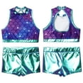 thumbnail image 6 of inhzoy Kids Girls 2 Piece Shiny Dance Outfits Crop Top Metallic Shorts Set Purple Fish Scales 10, 6 of 7