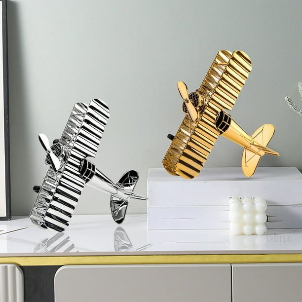 Adorno de avión de hierro | Avión de combate metálico vintage modelo Oro Plata | Pieza de decoración militar 8,38" | Decoración clásica de estanterías coleccionables | Estilo retro imaginativo
