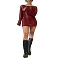 thumbnail image 2 of Femmes Sexy Crochet Tricot Creux sur la Robe à Manches Longues Backless Slim Fit Parti Club Nuit sur Mini Robe Cover Ups, 2 of 7