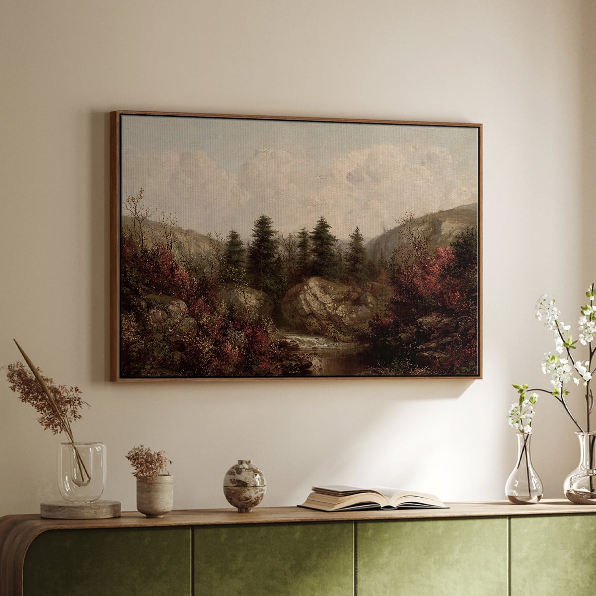 Vintage Landscape-CCCXXVIII By Wexford Home Framed in Walnut Wood Gallery Wrapped Canvas 27 in. x 41 in.