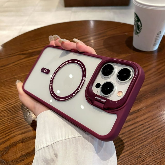Luxury Magnetic Charging Phone Case for iPhone 15 ProMax 11 12 13 14 Pro Max Flip Lens Bracket Magsafe Transparent Cover