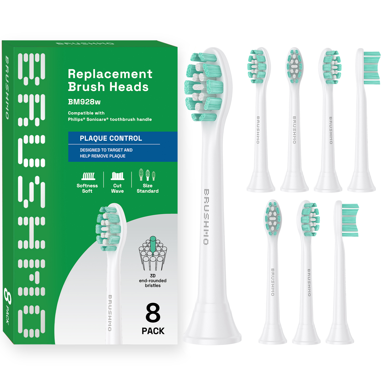 Brushmo Replacement Toothbrush Heads for Sonicare, 8-Pack photo 1