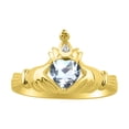 thumbnail image 5 of RYLOS Matching Jewelry Yellow Gold Plated Silver Claddagh Ring & Cross Necklace. Heart Gemstone & Diamonds, 6MM Aquamarine March Birthstone; Size 9, 5 of 9