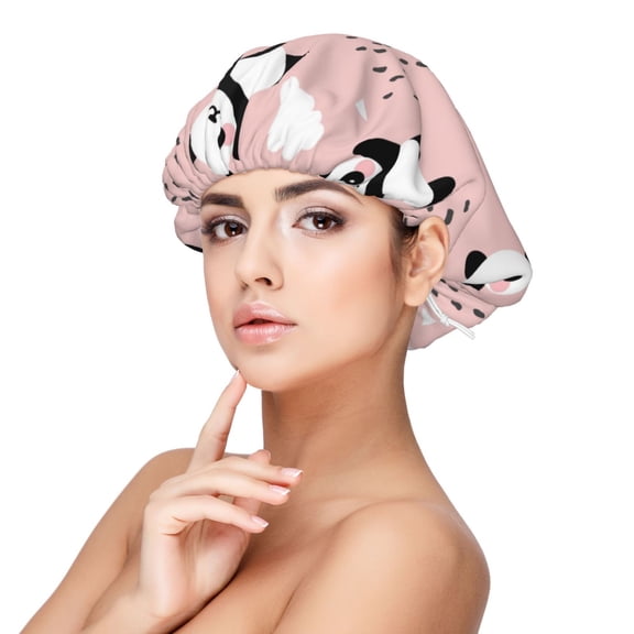 Logiee Panda Print Silk Bonnet Satin Bonnet for Sleeping Women and Men,Double Layer Hair Bonnet for Curly Braids Hair