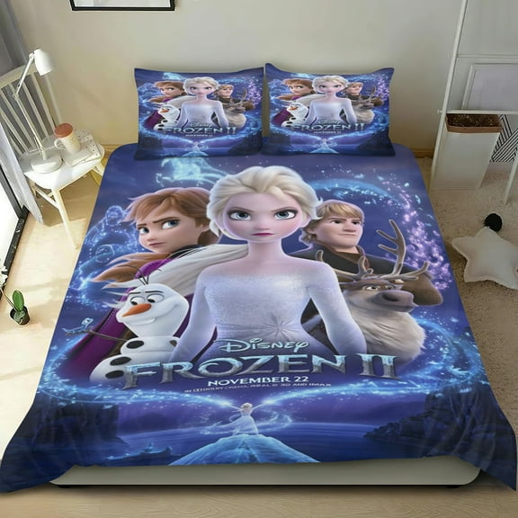 Frozen thin bedding set has an iconic print,One duvet cover and two pillowcases.35" x 75"(90*190cm)